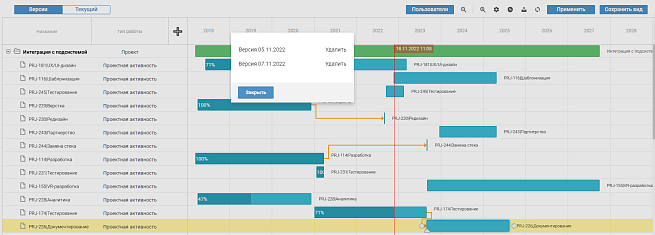 Версионирование диаграммы Ганта