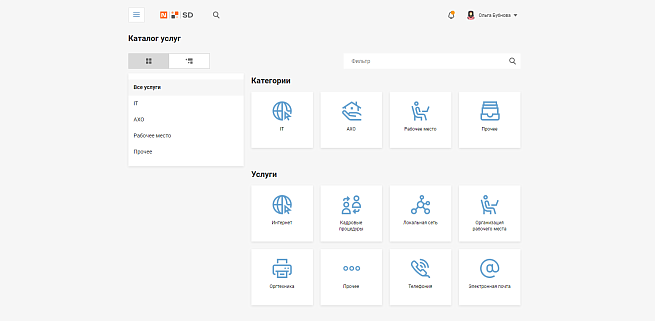 Каталог услуг на портале самообслуживания